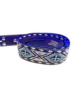 Nocona western-style belt features a beaded Aztec pattern on genuine leather 34